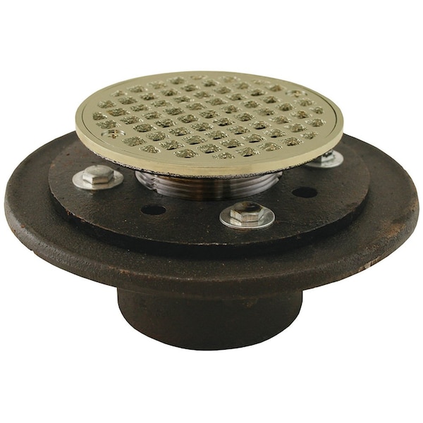 Jones Stephens 2in. Inside Caulk Shower/Floor Drain with 6-1/2in. Pan and 6in. Polished Brass Cast Round Strainer D60212 - main